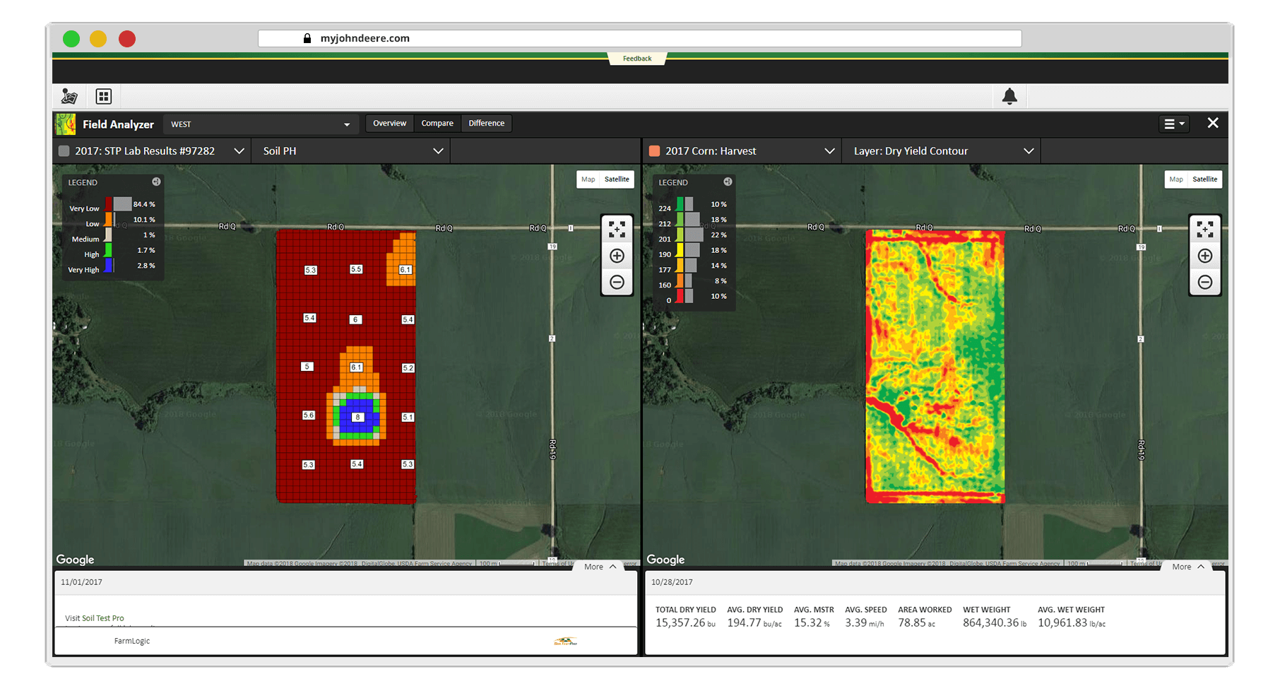 Compare Soil Test Pro lab results side-by-side with yield maps using the Field Analyzer in the John Deere Operations Center